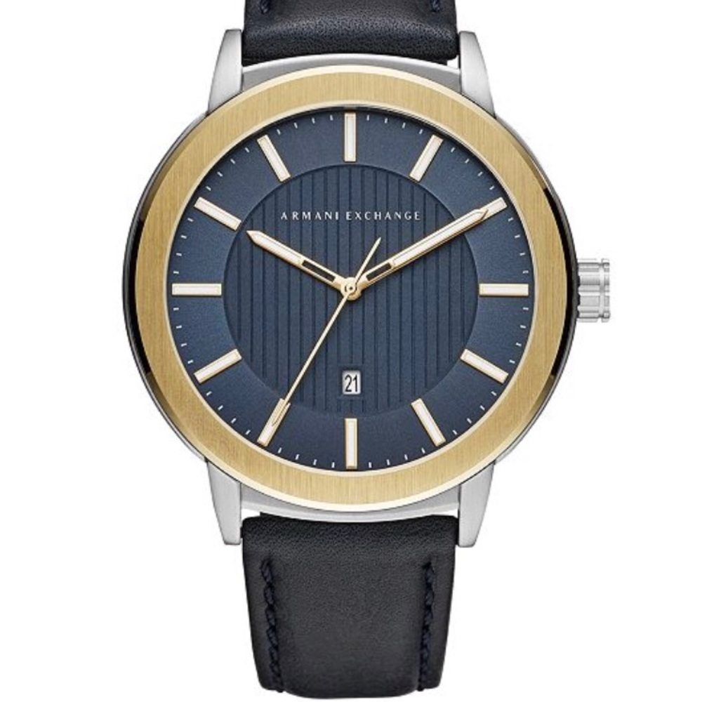 Armani Exchange Men's Maddox Navy Leather Strap 46